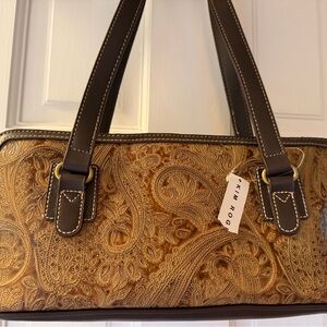 Kim Rogers Tan Embossed Paisley Shoulder Bag